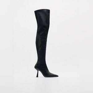 NWT. Zara Black Over-the-Knee High-Heel Boots. Size 6,5.